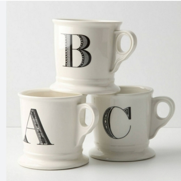 Anthropologie Monogram Initial Letter Mug Coffee Tea Cup Black White Anthro D S - Picture 4 of 10